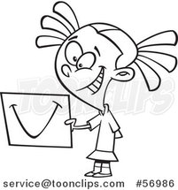 Cartoon Outline Girl Sharing a Smile on a Piece of Paper by Toonaday