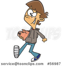 Cartoon White Teenage Boy Walking with a Piggy Bank by Toonaday