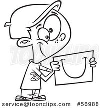 Cartoon Outline Boy Sharing a Smile on a Piece of Paper by Toonaday