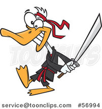 Cartoon Ninja Duck in Black, Swinging a Katana Sword by Toonaday