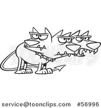 Cartoon Outline Three Headed Dog, Cerberus, the Hound of Hades, from Greek Mythology by Toonaday