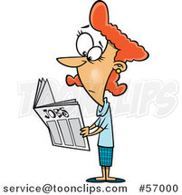 Cartoon Red Haired White Lady Looking for Jobs in the Classifieds by Toonaday