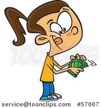 Cartoon Brunette White Girl Counting Her Cash Money by Toonaday