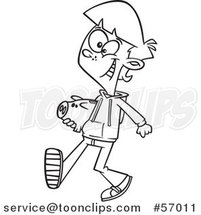 Cartoon Outline Teenage Boy Walking with a Piggy Bank by Toonaday