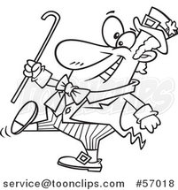 Cartoon Outline St Patricks Day Leprechaun Holding a Cane and Strutting by Toonaday