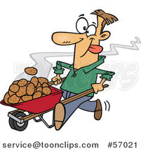 Cartoon White Guy Pushing Hot Spuds in a Wheelbarrow by Toonaday