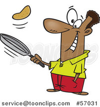 Cartoon Black Guy Flipping Pancakes by Toonaday