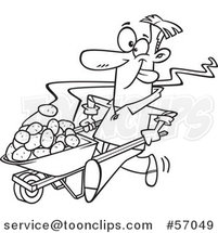 Cartoon Outline Guy Pushing Hot Spuds in a Wheelbarrow by Toonaday