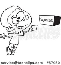 Cartoon Outline African Boy Putting a Note in a Suggestion Box by Toonaday