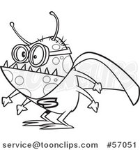 Cartoon Outline Super Illness Bug Wearing a Cape by Toonaday