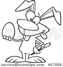 Cartoon Outline Easer Bunny Rabbit Holding a Blank Easter Egg by Toonaday