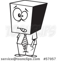 Cartoon Outline Businessman with a Block Head by Toonaday
