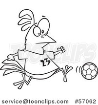 Cartoon Outline Chicken Playing Soccer by Toonaday