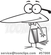 Cartoon Outline Nerdy Birdie Holding a School Book by Toonaday