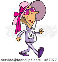 Cartoon White Lady Wearing Sunglasses and a Hat, Walking a 5k by Toonaday