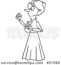 Cartoon Outline Female Chemist, Marie Curie, Holding Science Flasks by Toonaday
