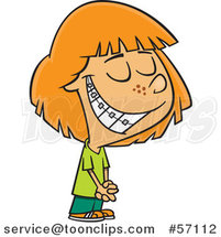 Cartoon Red Haired White Girl Smiling and Showing Her Braces by Toonaday