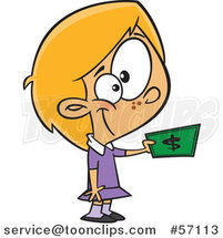 Cartoon White Girl Holding out Cash Money to Buy Something by Toonaday