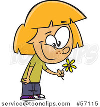 Cartoon White Girl Holding a Spring Flower by Toonaday