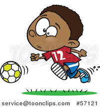 Cartoon Black Boy Playing Soccer by Toonaday