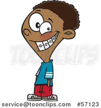 Cartoon Black Boy Grinning and Showing His Braces by Toonaday
