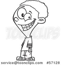 Cartoon Outline Black Boy Grinning and Showing His Braces by Toonaday