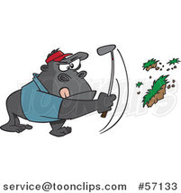 Cartoon Gorilla Golfer Swinging and Pulling up Grass by Toonaday