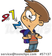 Cartoon School Boy Watching Numbers Escape from His Backpack by Toonaday