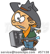 Cartoon Young Cowboy Carrying a Tv by Toonaday