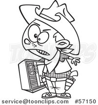 Cartoon Outline Young Cowboy Carrying a Tv by Toonaday