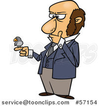 Cartoon Guy, Charles Darwin, Holding a Bird and Thinking by Toonaday