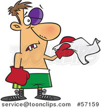 Cartoon White Boxer with Missing Teeth and a Black Eye, Throwing in the Towel by Toonaday