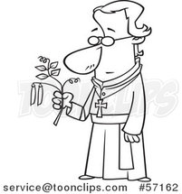 Cartoon Outline Friar Guy, Gregor Mendel, Holding a Pea Plant by Toonaday
