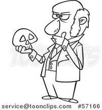 Cartoon Outline Guy, Charles Darwin, Holding a Skull and Thinking by Toonaday
