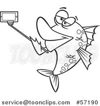 Cartoon Outline Fish Taking a Portrait with a Selfie Stick by Toonaday