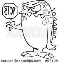 Cartoon Outline Monster Holding a Stop Sign by Toonaday