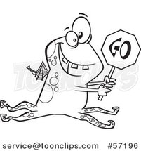 Cartoon Outline Monster Holding a Go Sign by Toonaday