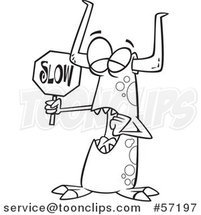 Cartoon Outline Monster Holding a Slow Sign by Toonaday