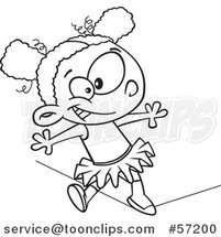 Cartoon Outline Black Girl Walking a Circus Tight Rope by Toonaday