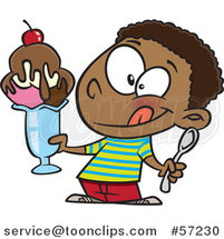 Cartoon Black Boy Holding a Big Ice Cream Sundae by Toonaday