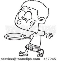 Cartoon Outline African Boy Throwing a Frisbee by Toonaday