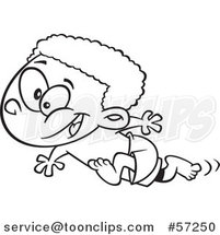 Cartoon Outline African Boy Running on a Beach by Toonaday