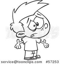 Cartoon Outline Whining Boy Shrugging and Asking Why by Toonaday