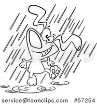Cartoon Outline Dog Dancing in the Rain by Toonaday