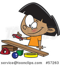 Cartoon Indian Girl Playing with a Toy Car and Ramp by Toonaday