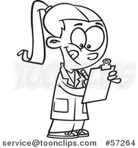 Cartoon Outline School Girl Taking Notes in Science Class by Toonaday