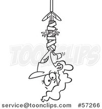 Cartoon Outline Businesswoman Hanging from Red Tape by Toonaday