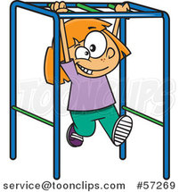 Cartoon White School Girl Playing on Playground Monkey Bars by Toonaday