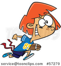 Cartoon Red Haired White Tom Boy Girl Playing Flag Football by Toonaday