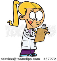Cartoon Blond White School Girl Taking Notes in Science Class by Toonaday